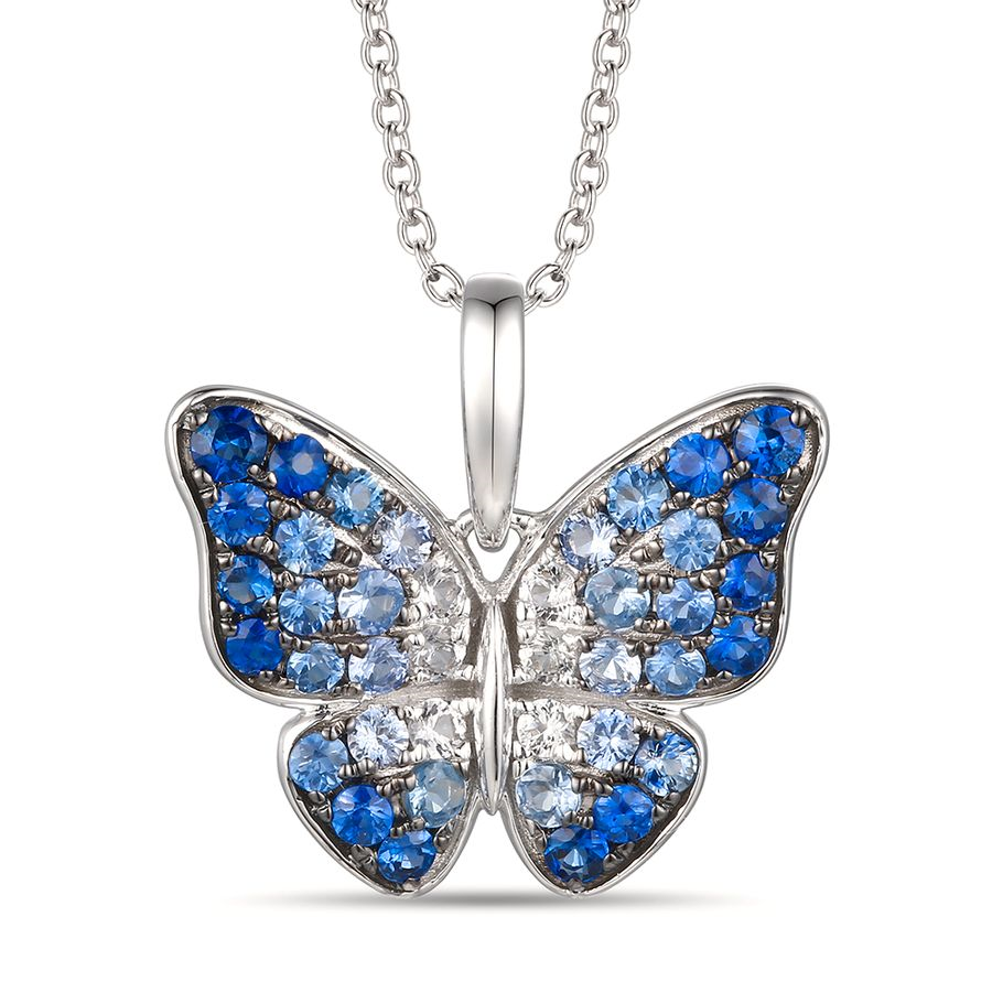 14K White Gold 0.96CTW Ombre Blue & White Sapphire Butterfly Necklace by Le Vian