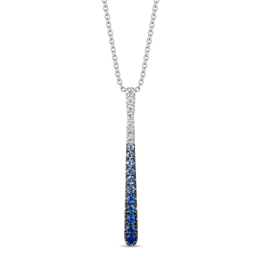 14K White Gold 0.59CTW Ombre Blue Sapphire Line Drop Pendant Necklace by Le Vian