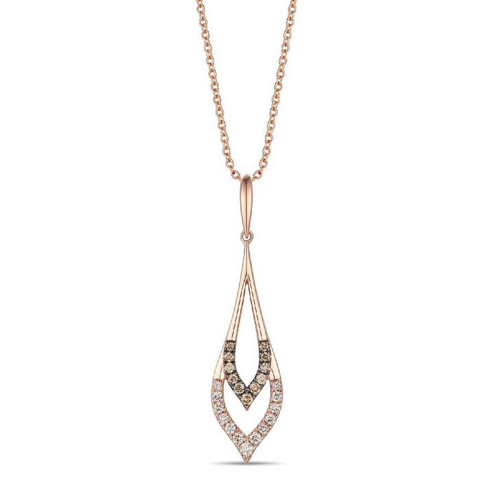 14K Rose Gold 0.28CTW Chocolate & Nude Diamond Drop Pendant Necklace by Le Vian