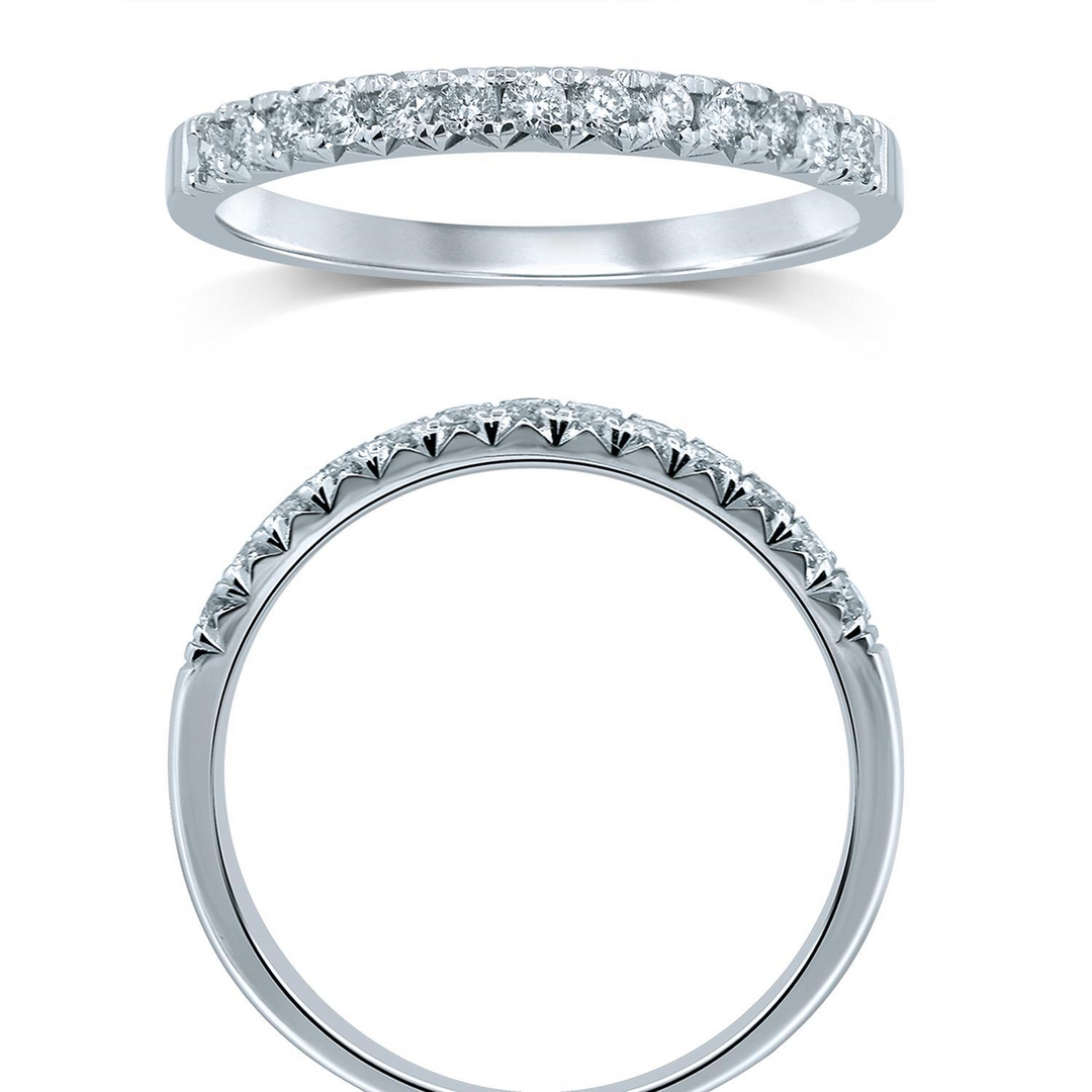 14K White Gold Contemporary French Pavé Half-Eternity Diamond Band Ring