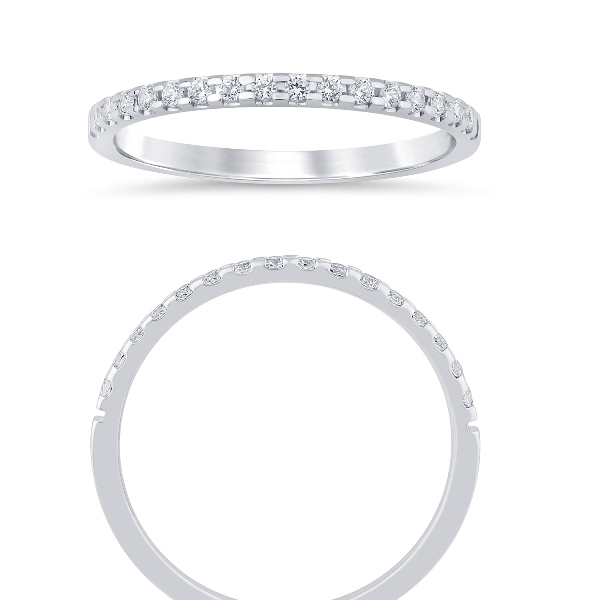 14K White Gold 0.16CTW G-H/SI1-SI2 Round Brilliant Diamond Half-Eternity Pavé Band Ring