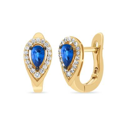 14K Yellow Gold 0.61CTW Pear-Shaped Blue Sapphire & Diamond Halo Earrings by Le Vian