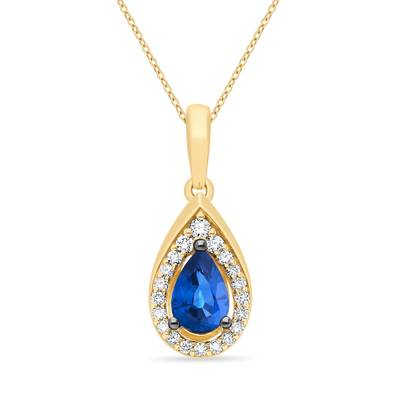 14K Yellow Gold 0.66CTW Pear-Shaped Blue Sapphire & Diamond Halo Pendant Necklace by Le Vian