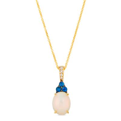 14K Yellow Gold 1.15CTW Oval Opal, Blue Sapphire & Diamond Pendant Necklace by Le Vian