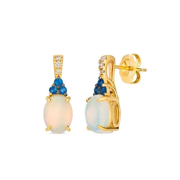 14K Yellow Gold Oval Opal, Blue Sapphire & Diamond Stud Earrings by Le Vian