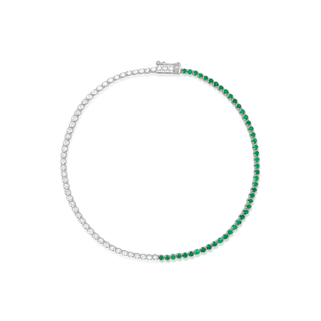14K White Gold 1.33CTW Emerald & Diamond Half-and-Half Tennis Bracelet