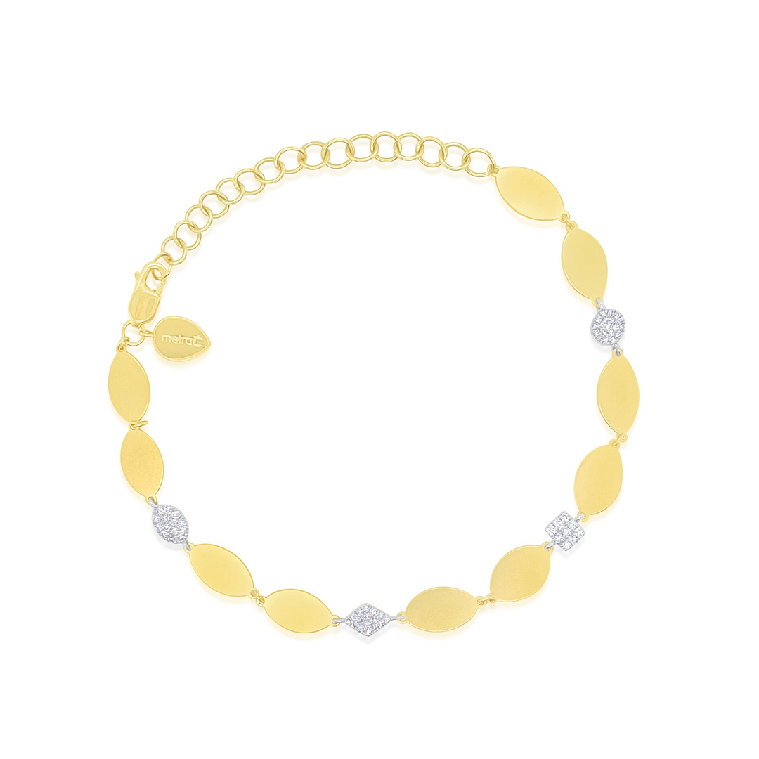 14KT Two-Tone Yellow and White Gold Diamond Disc Station Bracelet, 7"