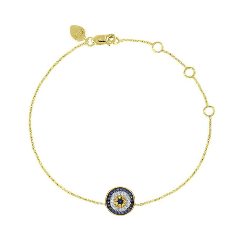 14K Yellow Gold 0.24CTW Blue Sapphire & Diamond Evil Eye Bracelet