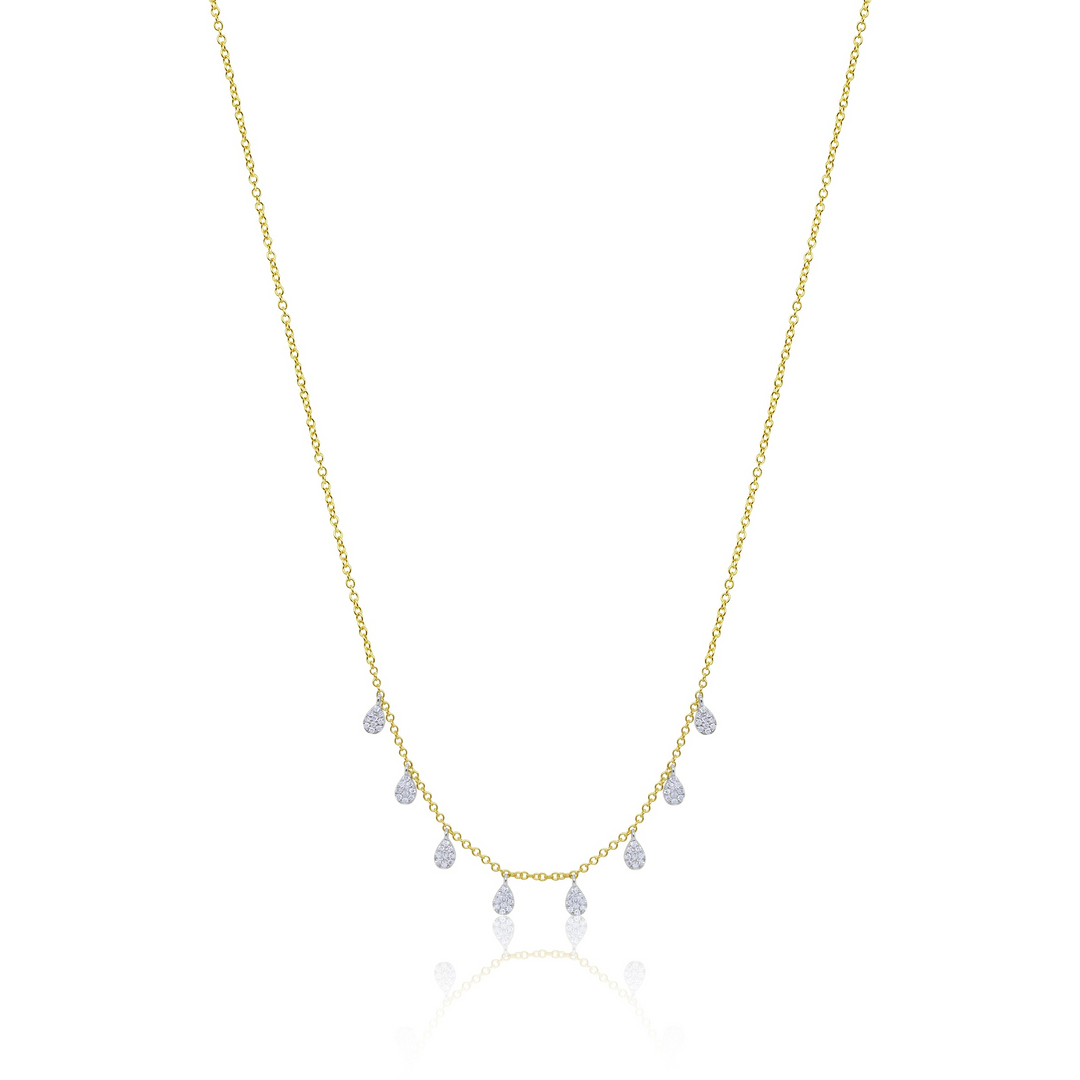14K Yellow Gold 0.19CTW Pavé Diamond Teardrop Charm Necklace