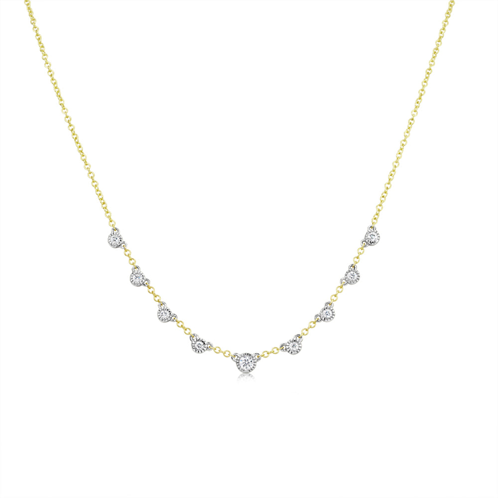 14K Two Tone Gold 0.13CTW Diamond Station Necklace
