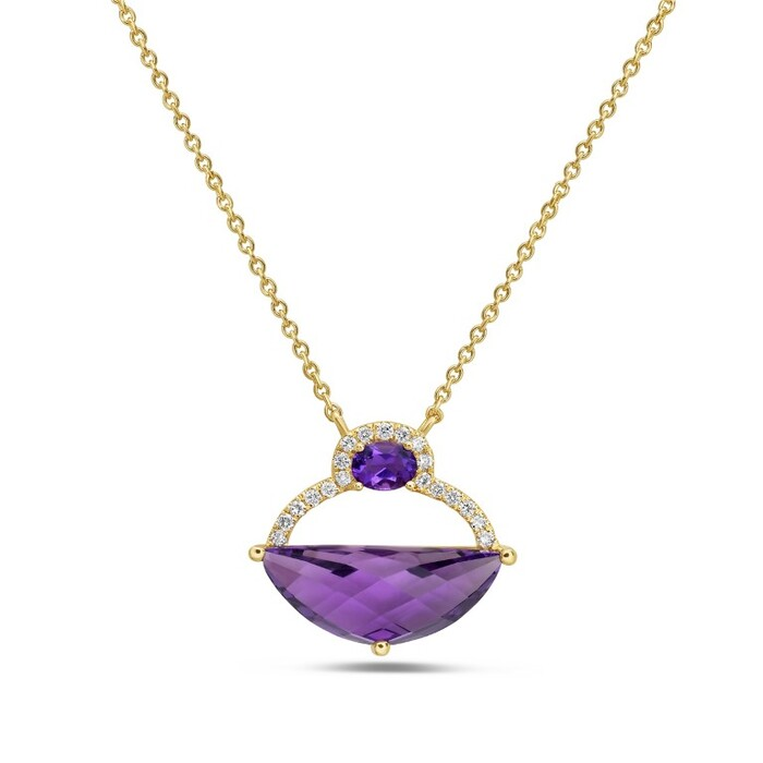 14K Yellow Gold 3.40CTW Half-Moon Amethyst & Diamond Geometric Necklace