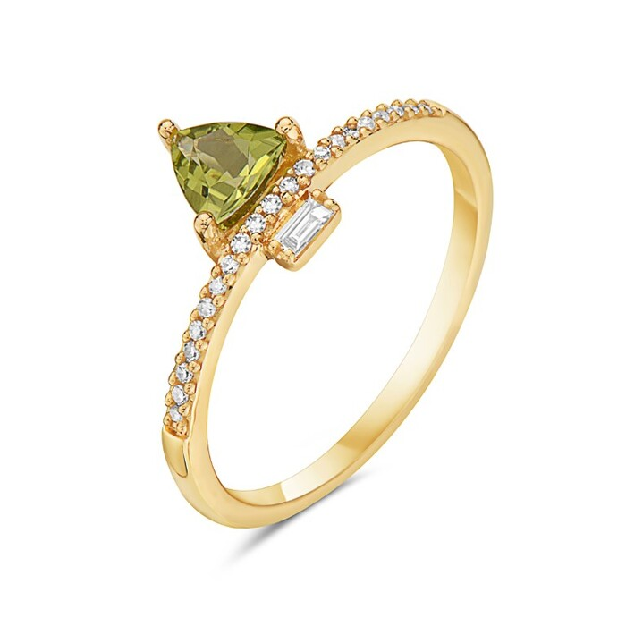14K Yellow Gold Trillion Cut Peridot & Diamond Ring