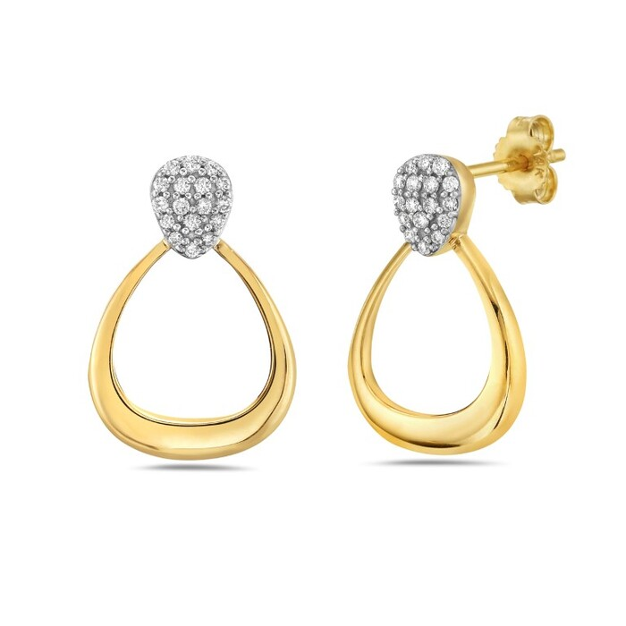 14K Yellow Gold Diamond Pavé Cluster & Open Teardrop Drop Earrings