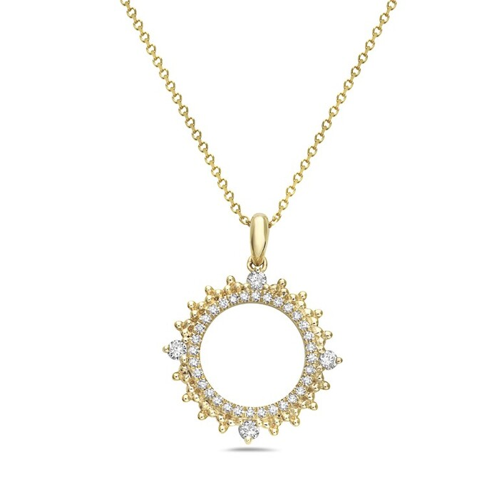 14K Yellow Gold Diamond Pavé Open Circle Sunburst Pendant Necklace