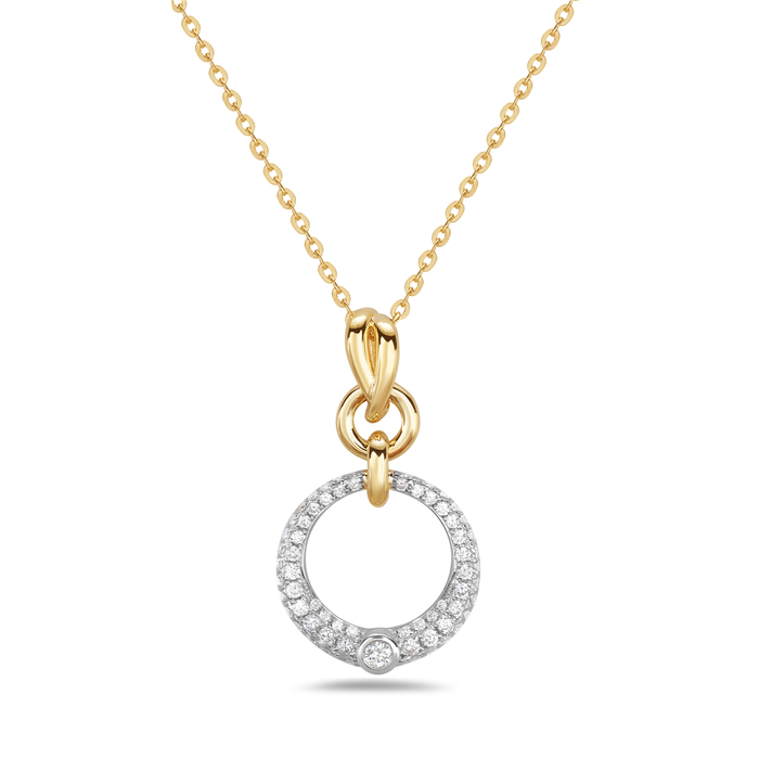 14K Yellow & White Gold Diamond Pavé Open Circle & Knot Pendant Necklace