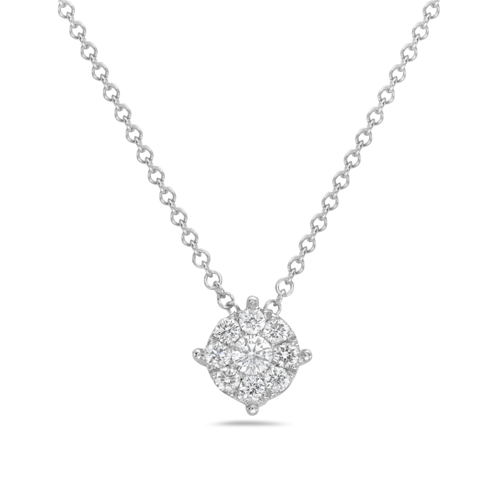 14K White Gold Diamond Cluster Pendant Necklace