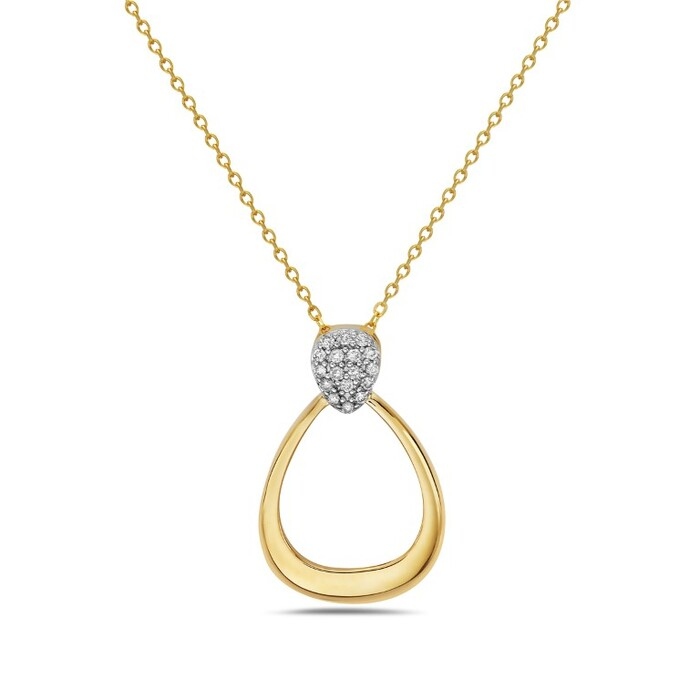 14K Yellow & White Gold Diamond Pavé Cluster Open Teardrop Pendant Necklace