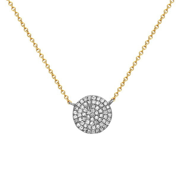 14K Yellow & White Gold Diamond Pavé Disc Pendant Necklace