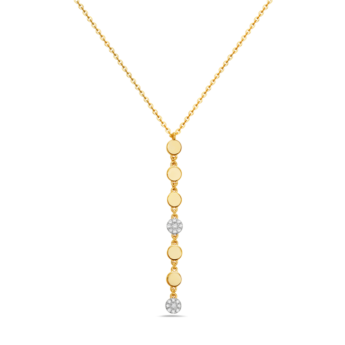 14K Yellow & White Gold Diamond Pavé & Polished Disc Drop Pendant Necklace