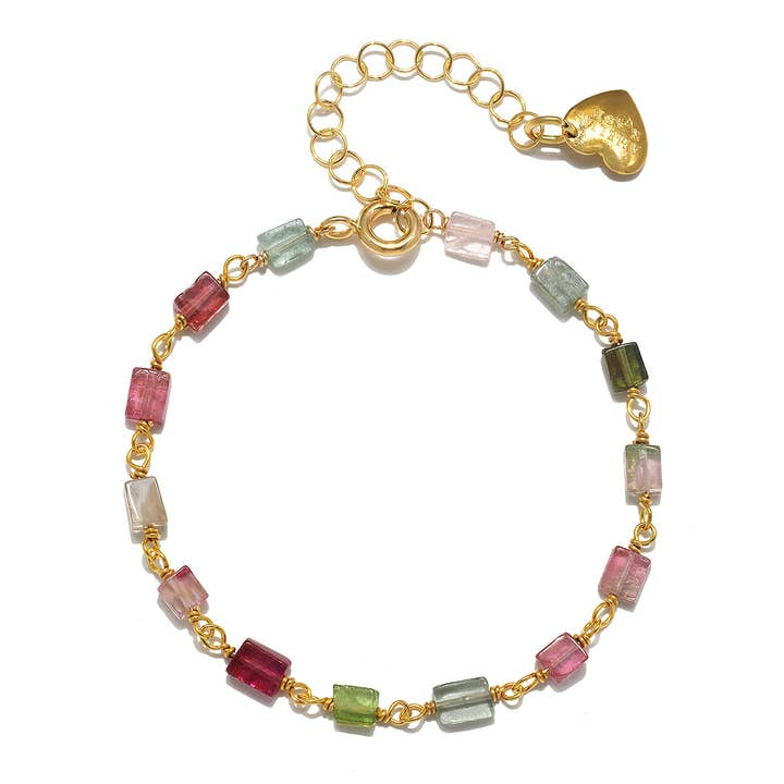 Yellow Gold Filled Multi-Color Tourmaline Chicklet Bracelet