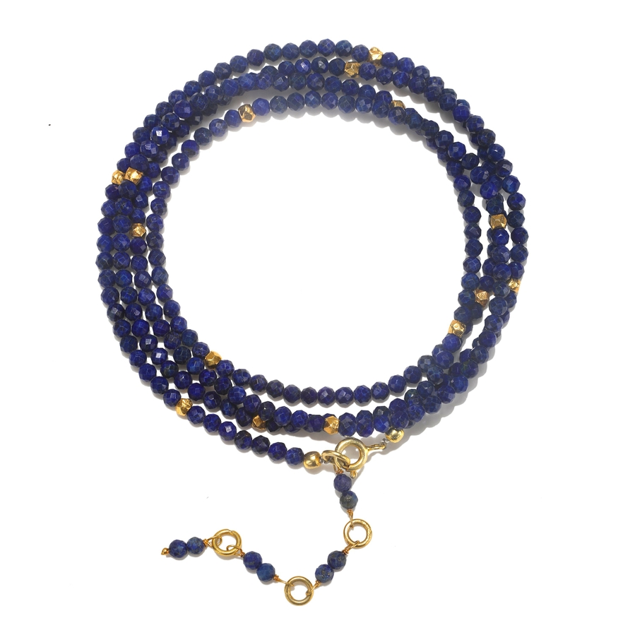 Yellow Gold Vermeil Faceted Lapis Lazuli Bead Wrap Bracelet