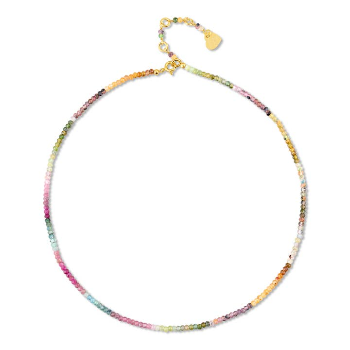 Yellow Gold Vermeil Watermelon Tourmaline Faceted Bead Necklace