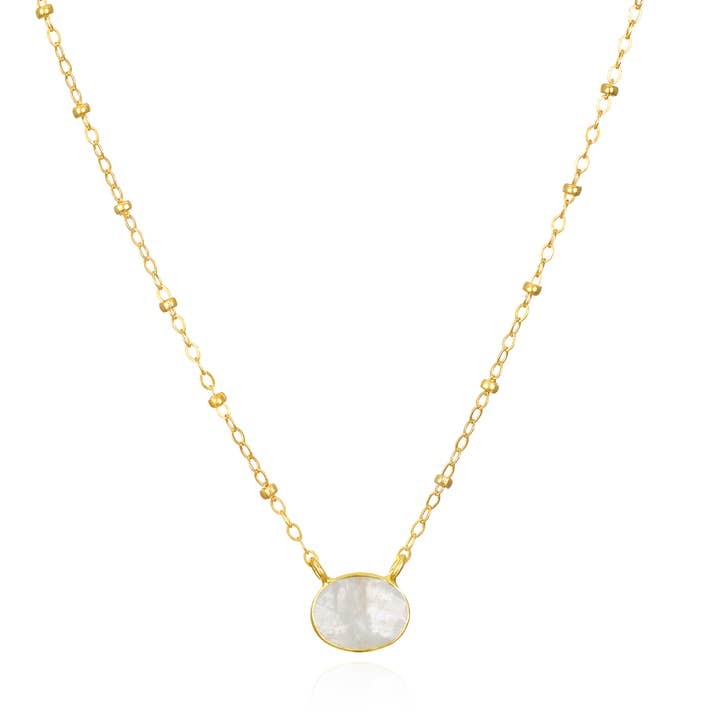 14K Yellow Gold Filled Oval Moonstone Satellite Chain Pendant Necklace