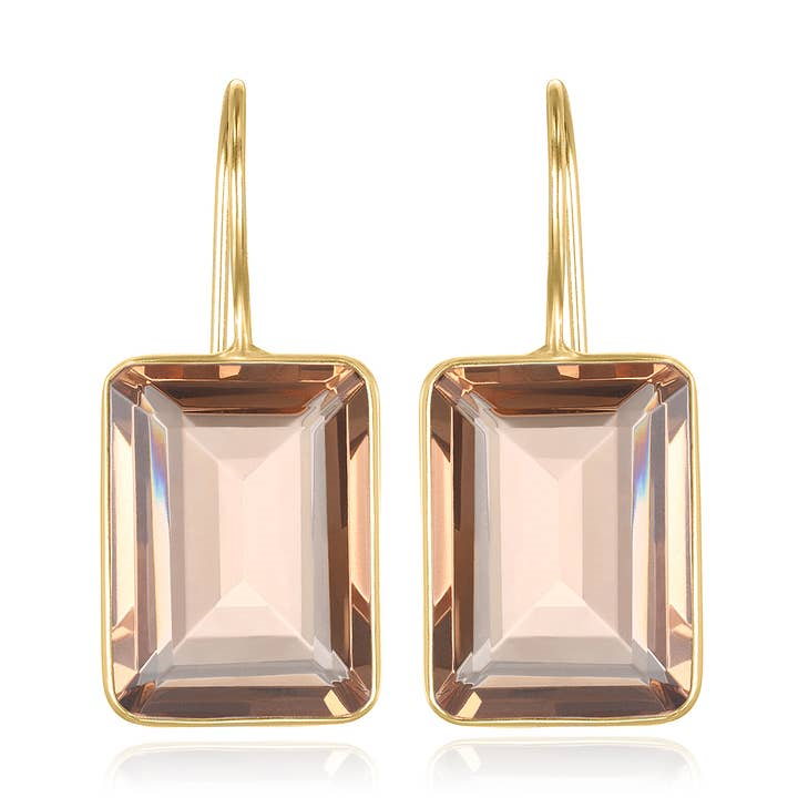 14KT Yellow Gold Plated Champagne Quartz Earrings