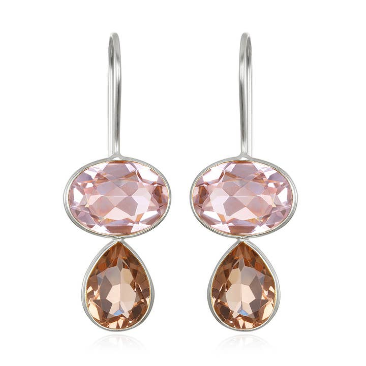 Sterling Silver Plated Blush & Champagne Quartz Earrings