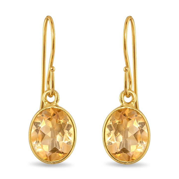 14KT Yellow Gold Dipped Sterling Silver Citrine Earrings
