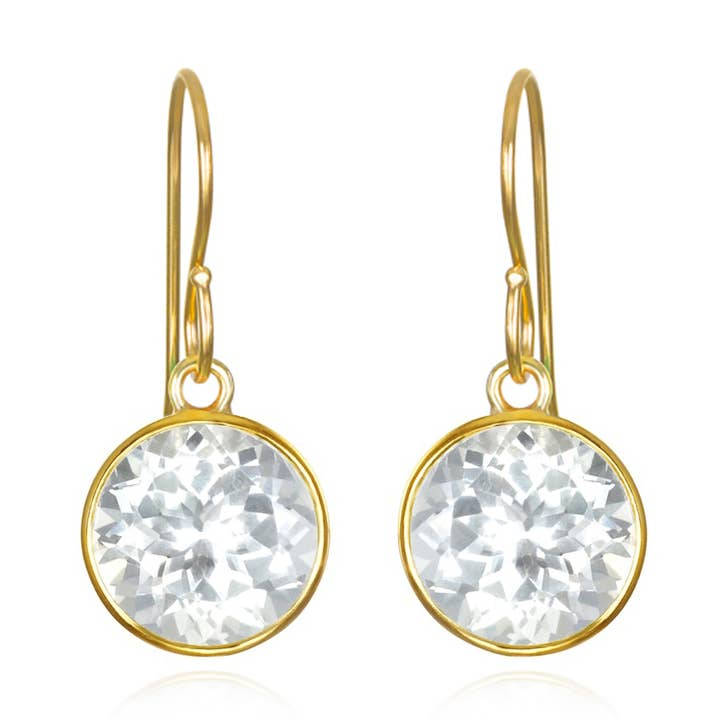 14KT Yellow Gold Plated Sterling Silver Round White Topaz Earrings