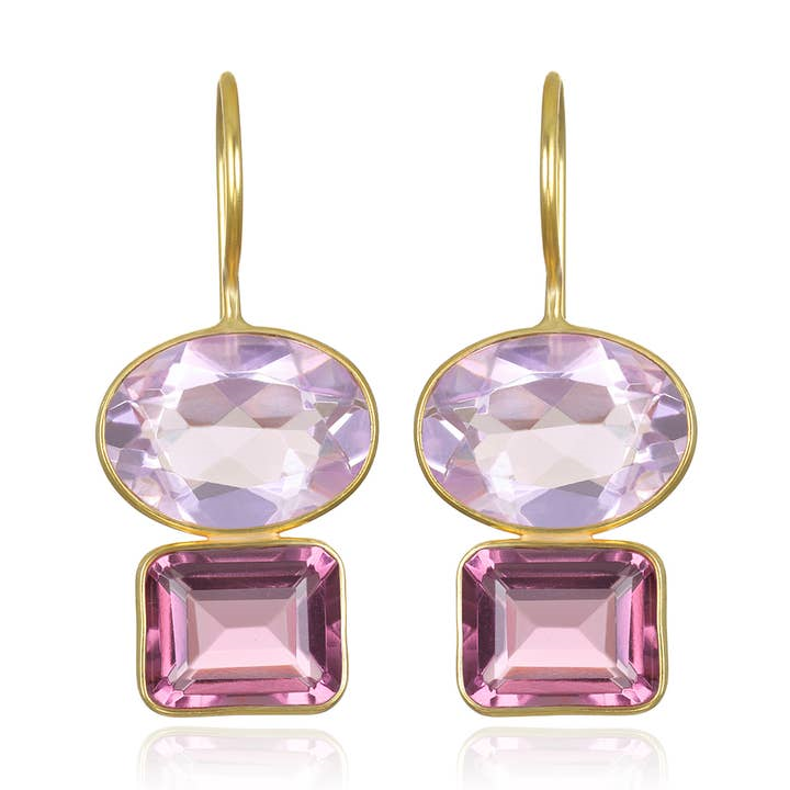 14KT Yellow Gold Plated Blush & Rose Quartz Earrings