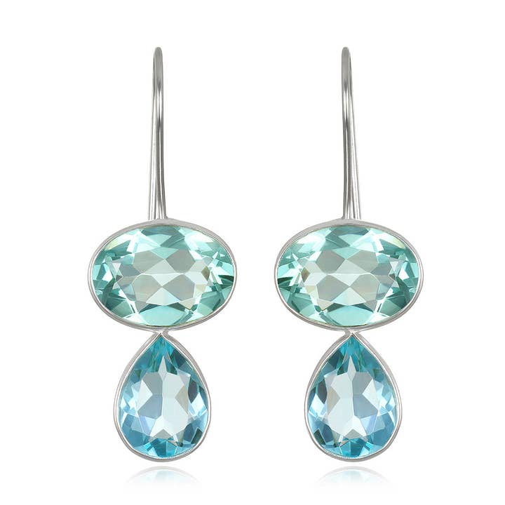Sterling Silver Plated Aquamarine & Sky Blue Quartz Earrings