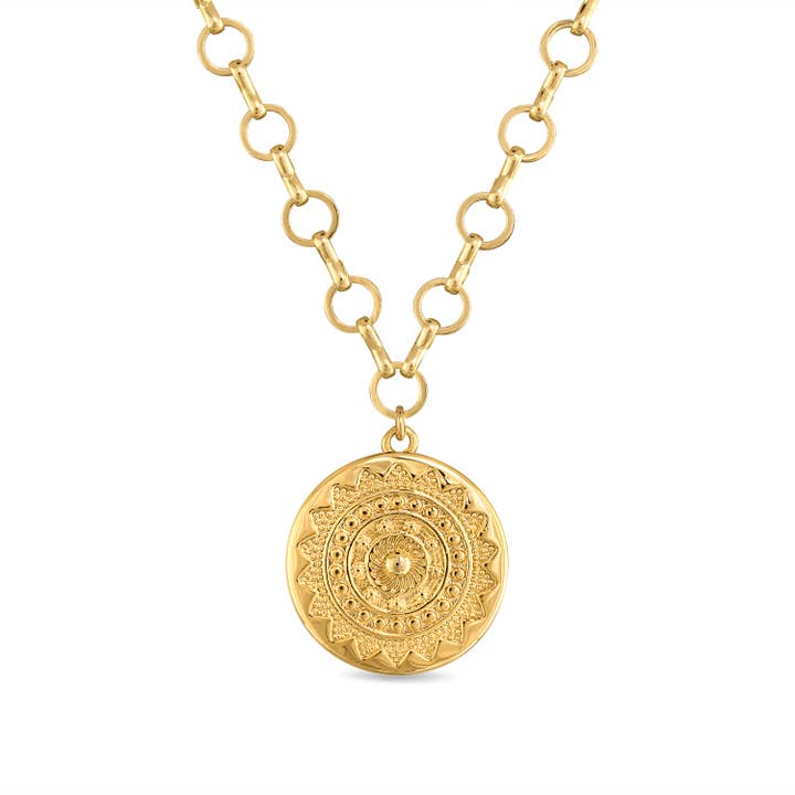 14KT Yellow Gold Plated Sun Medallion Necklace