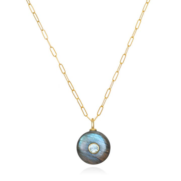 14K Gold Dipped Sterling Silver Labradorite Pendant Necklace