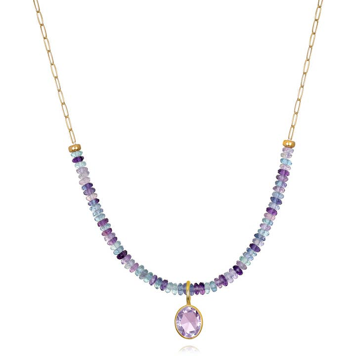 14KT Gold Filled Fluorite & Pink Amethyst Necklace