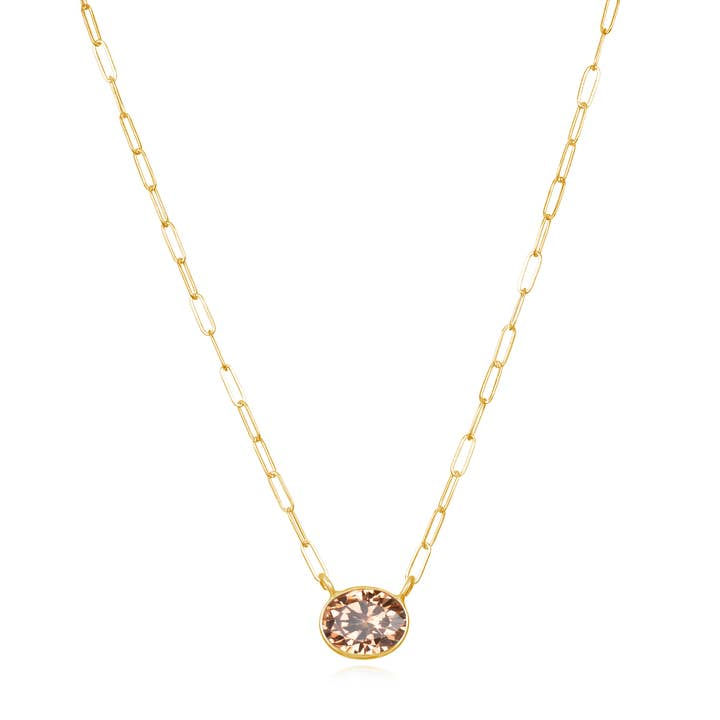 14KT Yellow Gold Filled Oval Smoky Quartz Paperclip Necklace