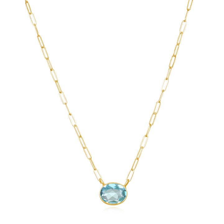 14K Gold Filled Sky Blue Topaz Solitaire Necklace