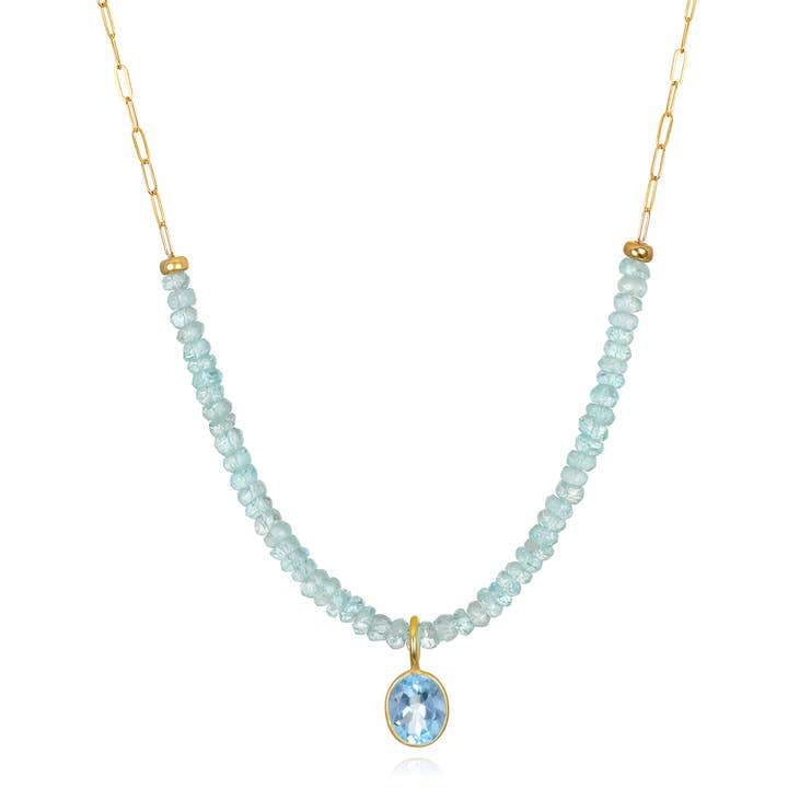 14KT Gold Filled Aquamarine & Blue Topaz Necklace