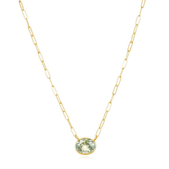 14KT Gold Filled Green Amethyst Paperclip Necklace