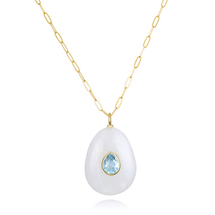 14KT Gold Dipped Sterling Silver Rainbow Moonstone & Sky Blue Topaz Necklace