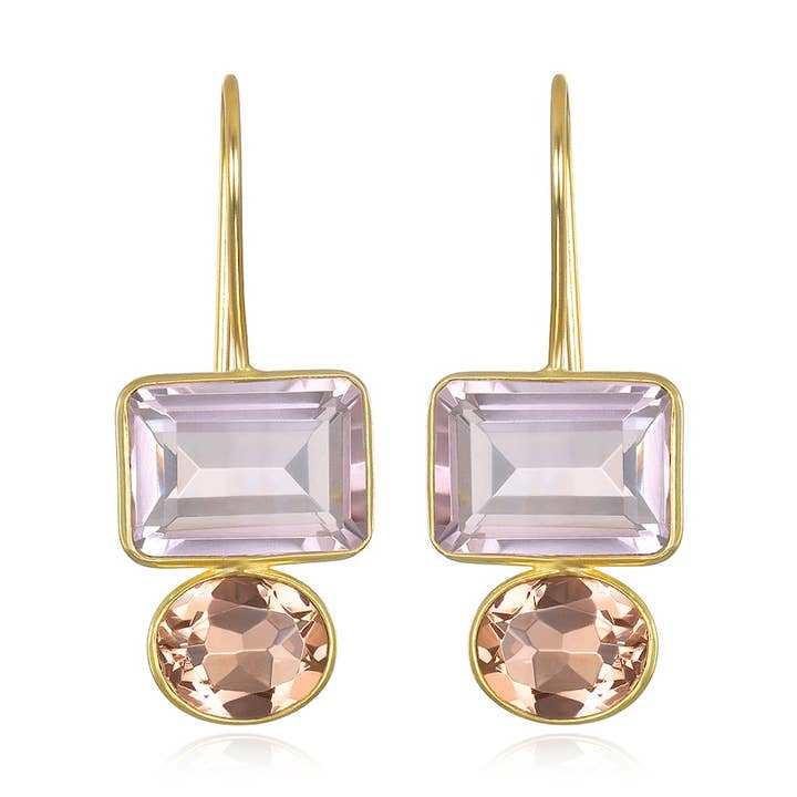 14KT Yellow Gold Plated Blush Quartz & Champagne Quartz Earrings
