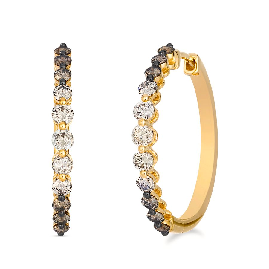 14K Honey Gold 1.18CTW Ombré Chocolate Diamond Hoop Earrings by Le Vian