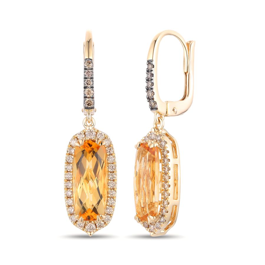 14K Yellow Gold 1.54CTW Cushion Citrine & Chocolate Diamond Dangle Earrings by Le Vian