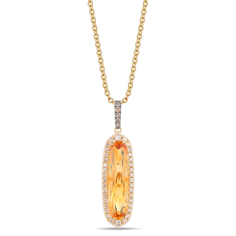 14K Yellow Gold Le Vian Citrine and Diamond Pendant Necklace Adjustable 20"