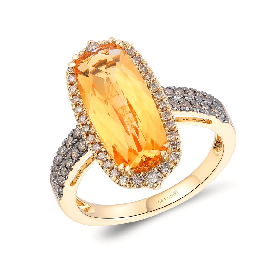 14K Yellow Gold Le Vian Cushion Citrine and Diamond Ring Size 7