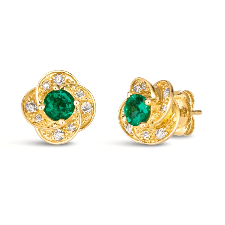 Le Vian 14K Yellow Gold Emerald and Diamond Love Knot Stud Earrings