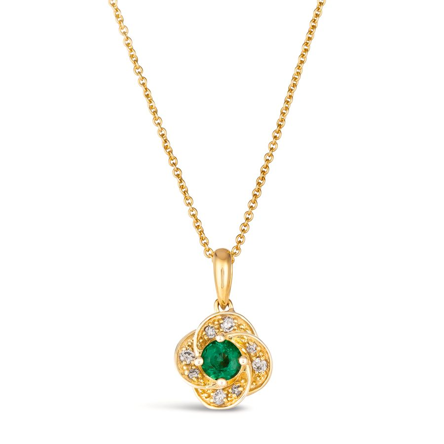 Le Vian 14K Yellow Gold Emerald and Diamond Love Knot Pendant Necklace