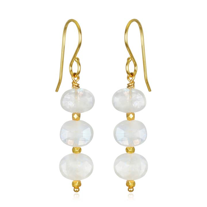 Rainbow Moonstone Sparkle Dangle Earrings