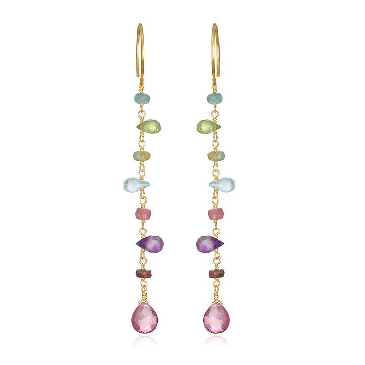 14KT Gold Plated Wildflower Dangle Earrings, Pink Topaz